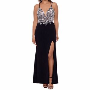 Xscape Formal Maxi Gown Size 0 "Rose" Broken Glass NWT